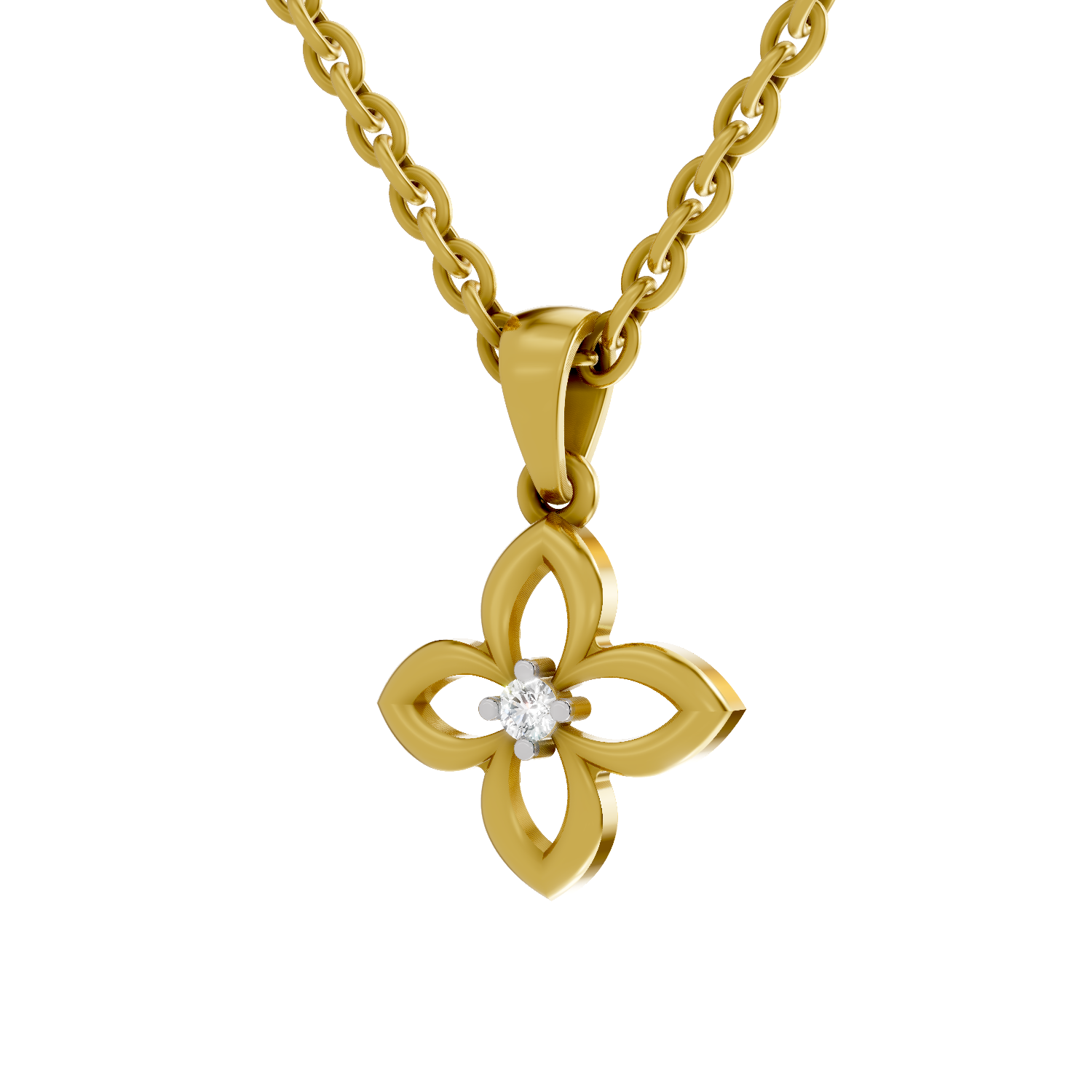 Lab Grown Diamond Pendant Necklace 0.02 Carat Round Shape 925 Sterling Silver Gold Plated Floral Pendant Necklace