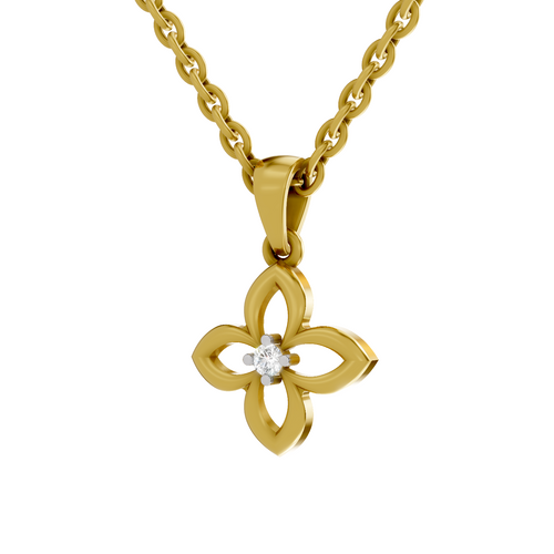 Lab Grown Diamond Pendant Necklace 0.02 Carat Round Shape 925 Sterling Silver Gold Plated Floral Pendant Necklace