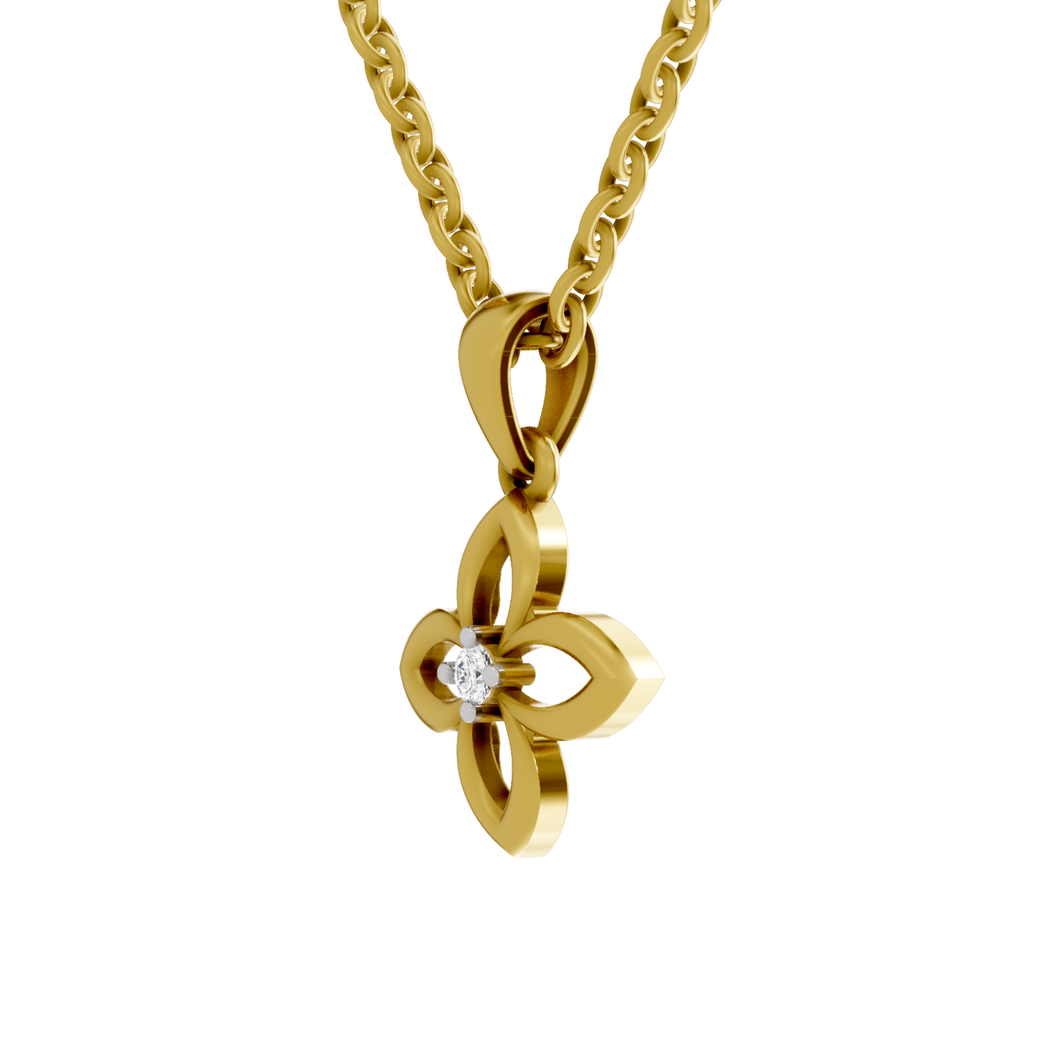 Lab Grown Diamond Pendant Necklace 0.02 Carat Round Shape 925 Sterling Silver Gold Plated Floral Pendant Necklace