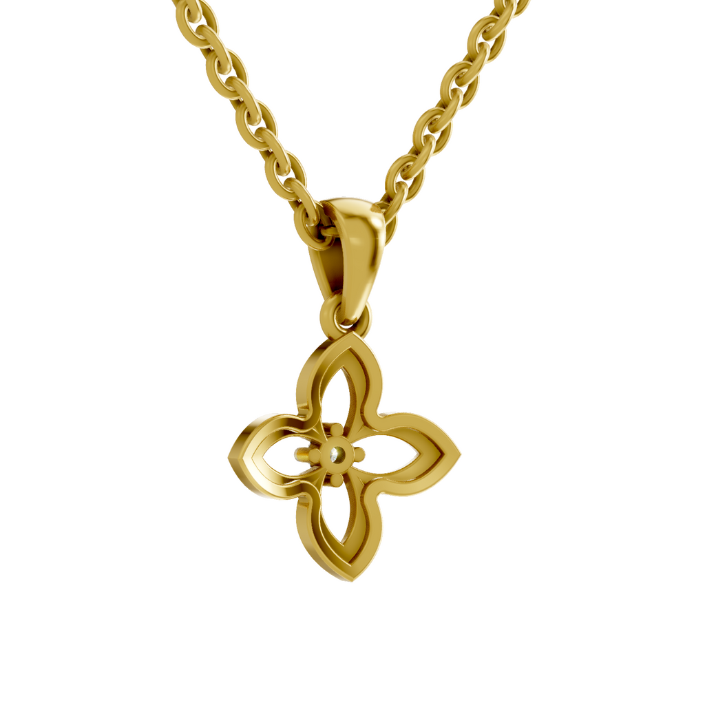 Lab Grown Diamond Pendant Necklace 0.02 Carat Round Shape 925 Sterling Silver Gold Plated Floral Pendant Necklace
