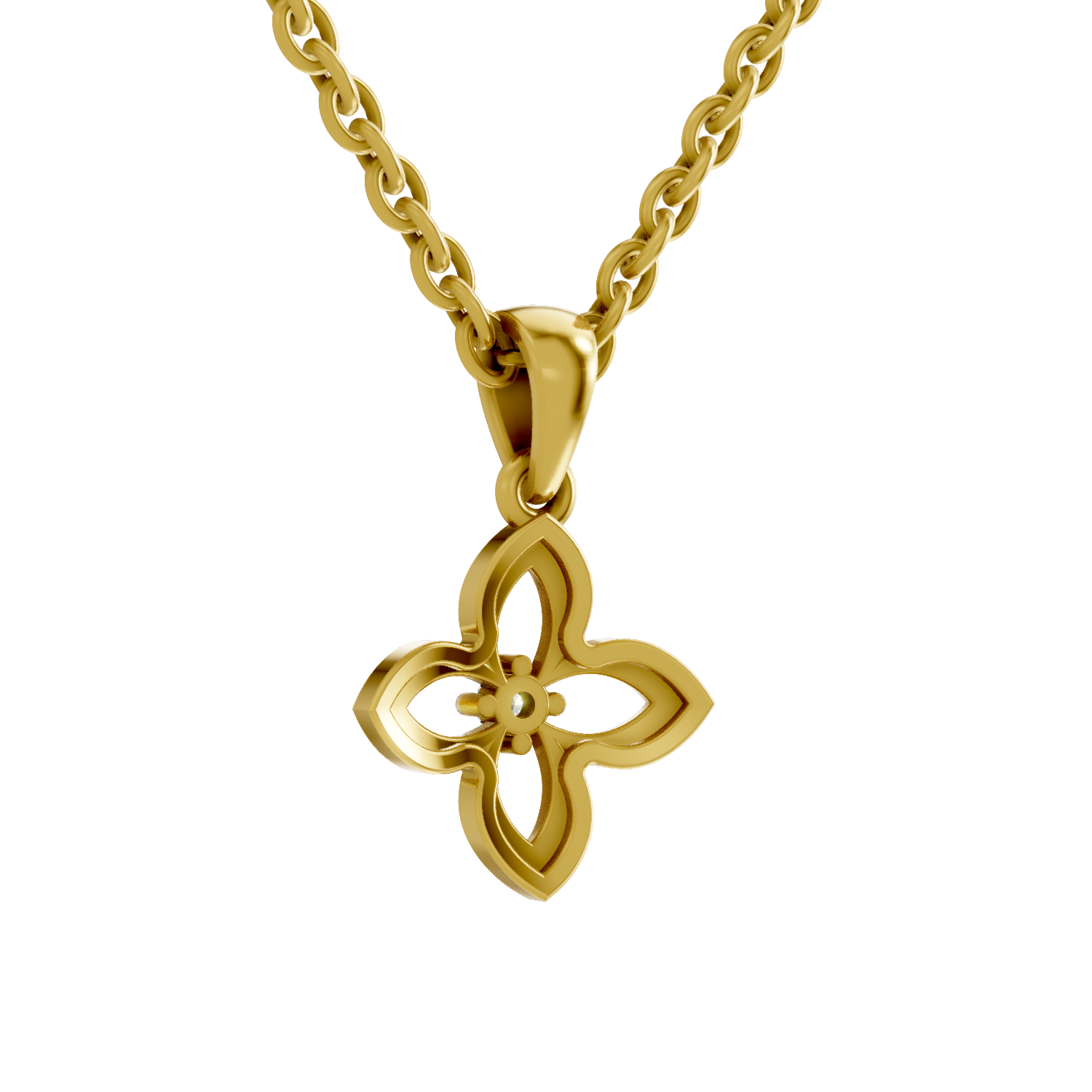 Lab Grown Diamond Pendant Necklace 0.02 Carat Round Shape 925 Sterling Silver Gold Plated Floral Pendant Necklace