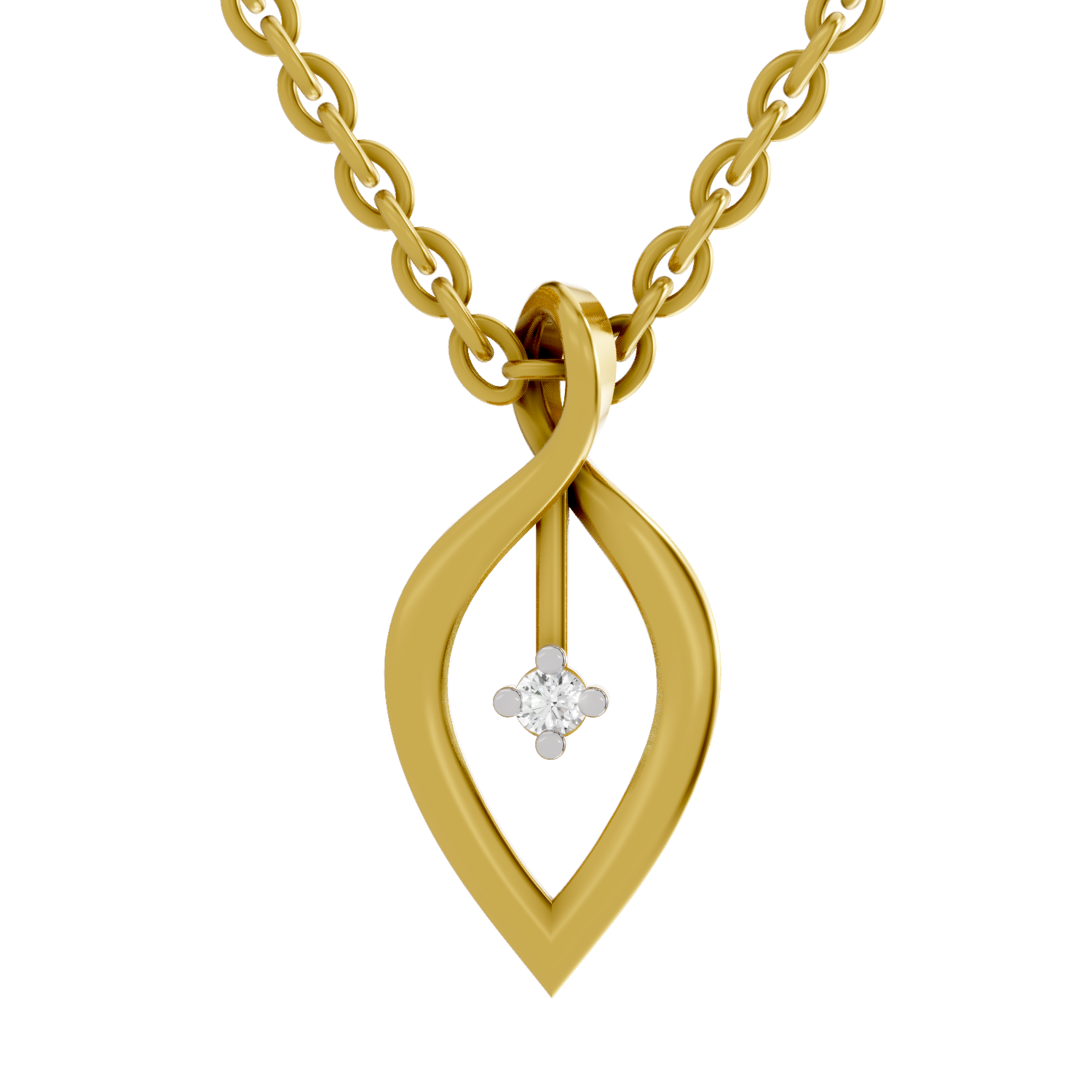 Lab Grown Diamond Pendant Necklace 0.02 Carat Round Shape 925 Sterling Silver Gold Plated Lustre Leaf Pendant Necklace