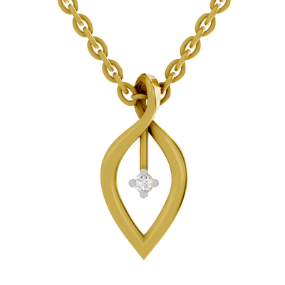 Lab Grown Diamond Pendant Necklace 0.02 Carat Round Shape 925 Sterling Silver Gold Plated Lustre Leaf Pendant Necklace