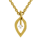 Lab Grown Diamond Pendant Necklace 0.02 Carat Round Shape 925 Sterling Silver Gold Plated Lustre Leaf Pendant Necklace