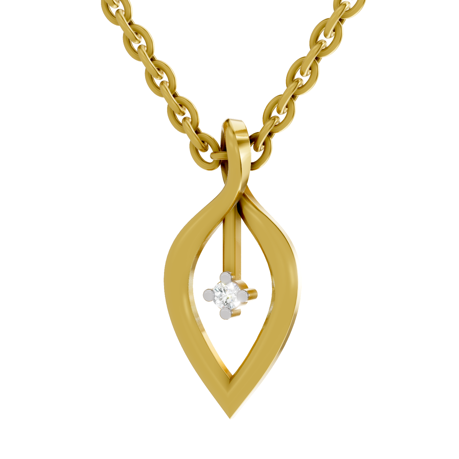 Lab Grown Diamond Pendant Necklace 0.02 Carat Round Shape 925 Sterling Silver Gold Plated Lustre Leaf Pendant Necklace