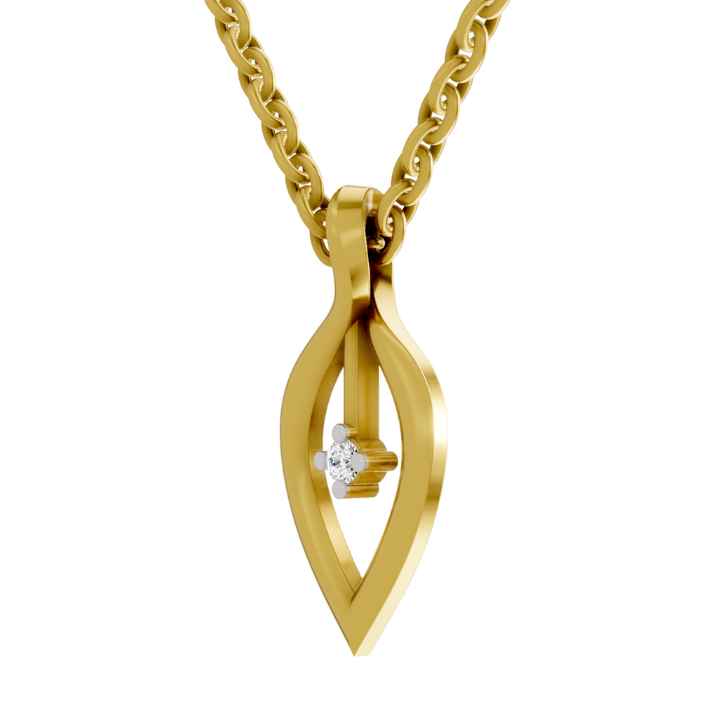 Lab Grown Diamond Pendant Necklace 0.02 Carat Round Shape 925 Sterling Silver Gold Plated Lustre Leaf Pendant Necklace