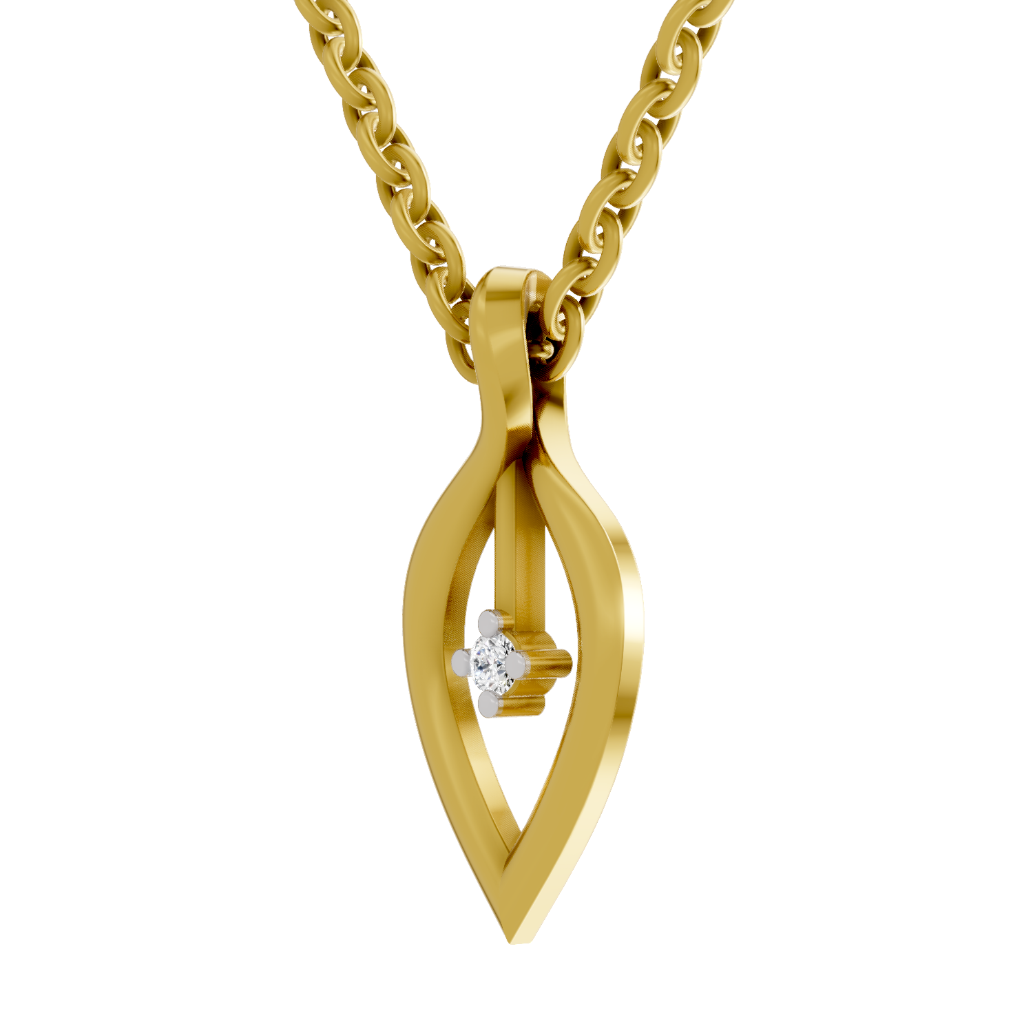Lab Grown Diamond Pendant Necklace 0.02 Carat Round Shape 925 Sterling Silver Gold Plated Lustre Leaf Pendant Necklace