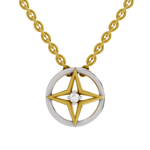 Lab Grown Diamond Pendant Necklace 0.02 Carat Round Shape 925 Sterling Silver Gold Plated Four-Pointed Star Pendant Necklace