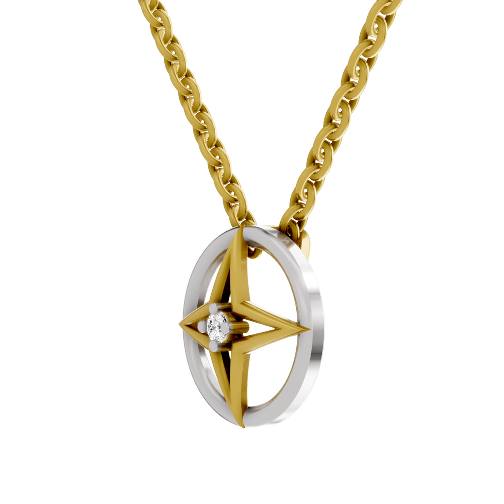 Lab Grown Diamond Pendant Necklace 0.02 Carat Round Shape 925 Sterling Silver Gold Plated Four-Pointed Star Pendant Necklace