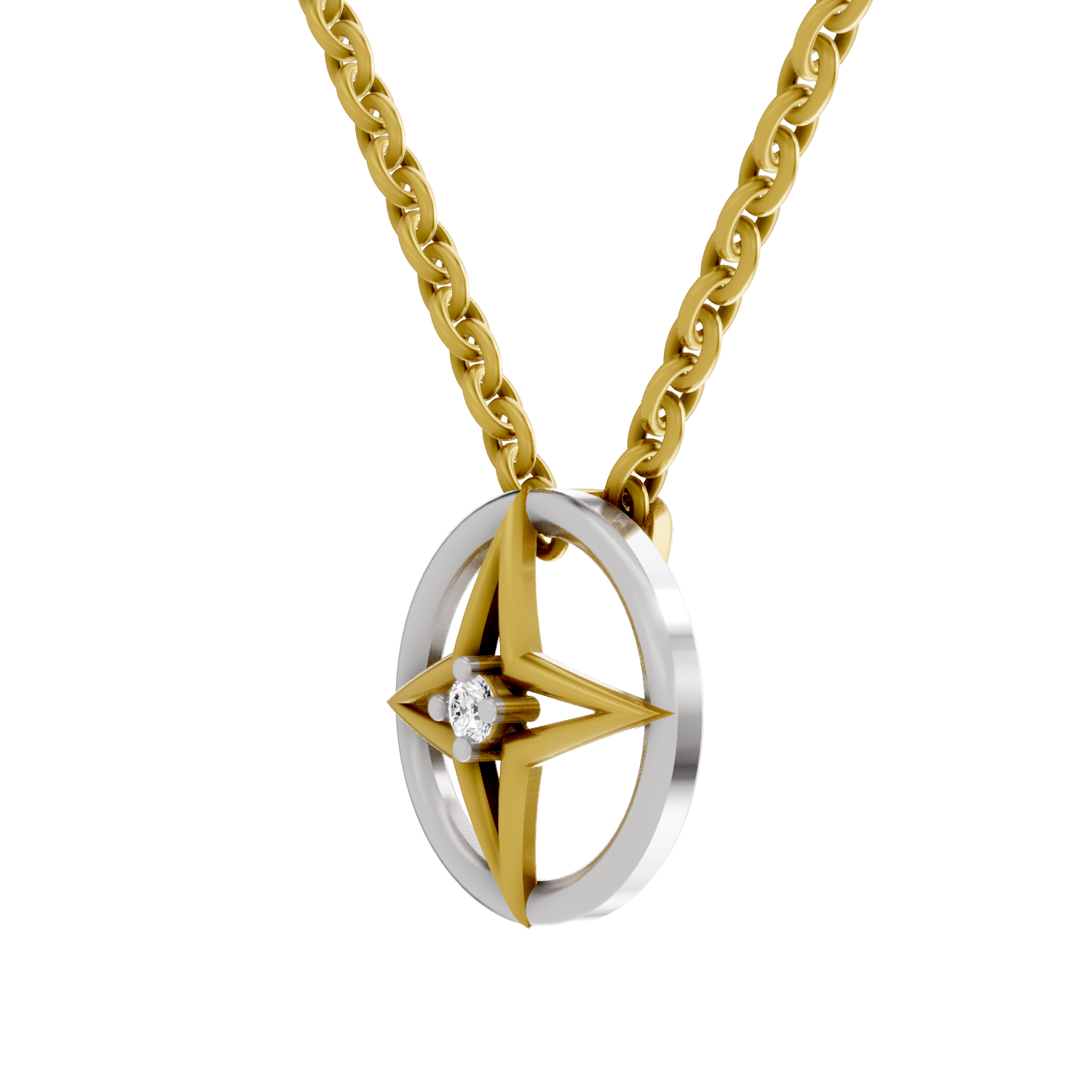 Lab Grown Diamond Pendant Necklace 0.02 Carat Round Shape 925 Sterling Silver Gold Plated Four-Pointed Star Pendant Necklace