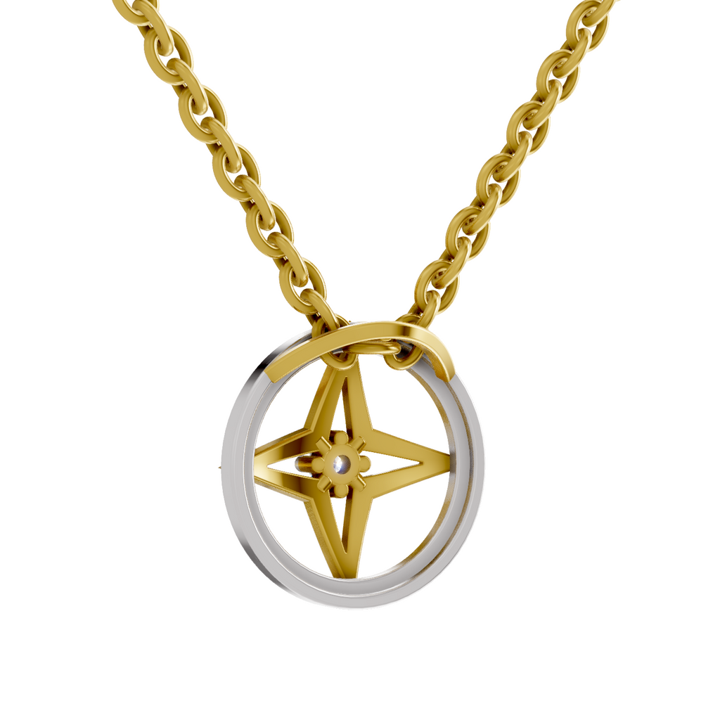 Lab Grown Diamond Pendant Necklace 0.02 Carat Round Shape 925 Sterling Silver Gold Plated Four-Pointed Star Pendant Necklace