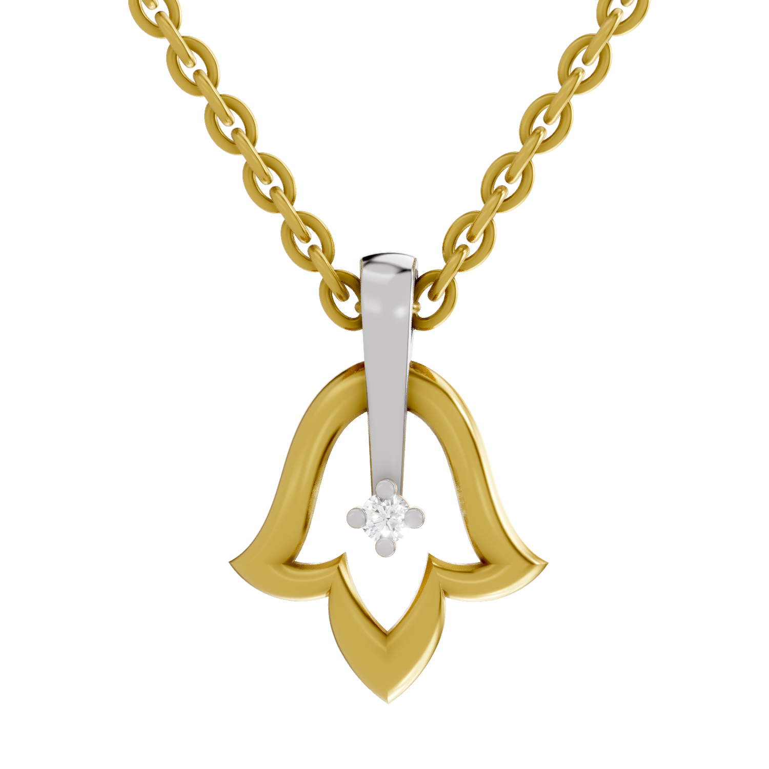 Lab Grown Diamond Pendant Necklace 0.02 Carat Round Shape 925 Sterling Silver Gold Plated Tulip Pendant Necklace