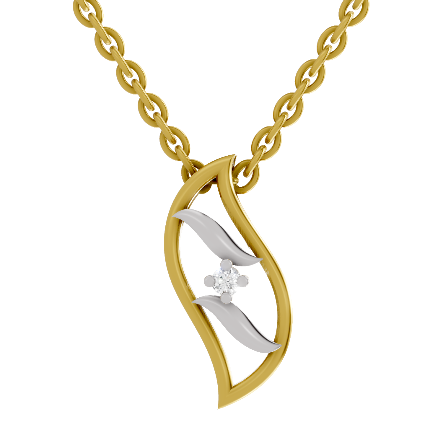 Lab Grown Diamond Pendant Necklace 0.02 Carat Round Shape 925 Sterling Silver Gold Plated Swirl Pendant Necklace
