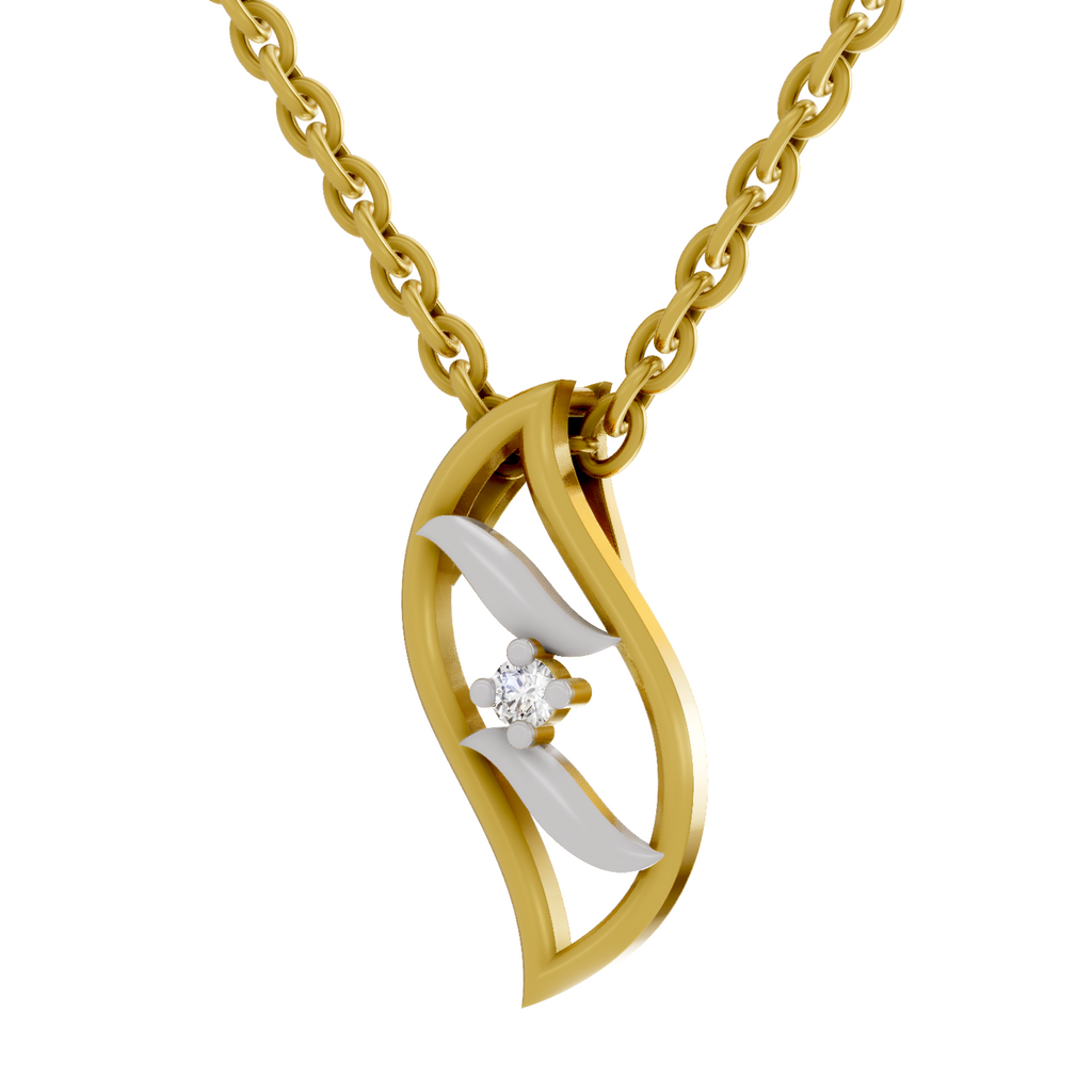 Lab Grown Diamond Pendant Necklace 0.02 Carat Round Shape 925 Sterling Silver Gold Plated Swirl Pendant Necklace