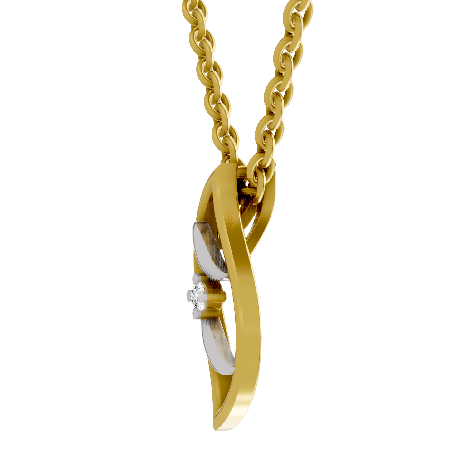 Lab Grown Diamond Pendant Necklace 0.02 Carat Round Shape 925 Sterling Silver Gold Plated Swirl Pendant Necklace