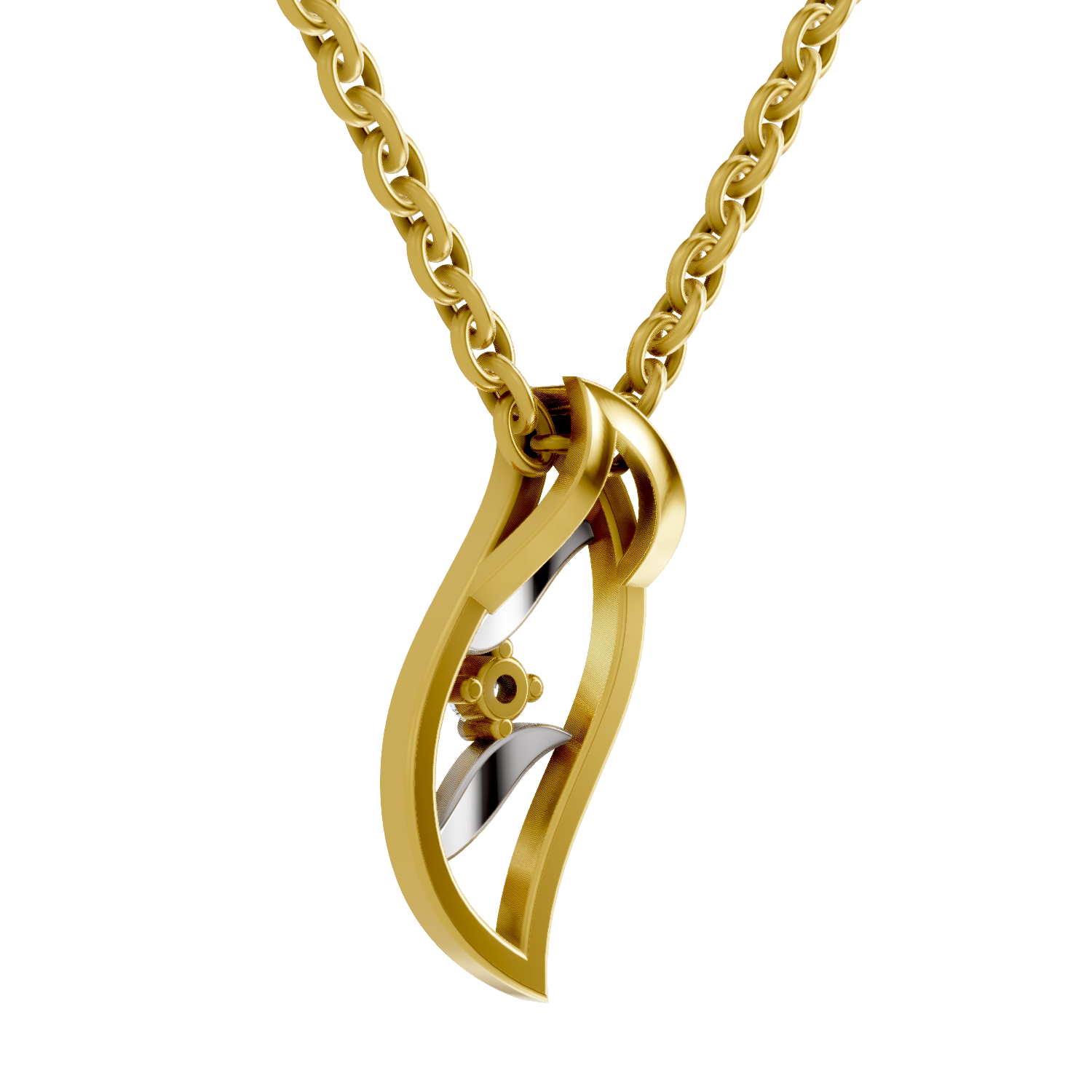 Lab Grown Diamond Pendant Necklace 0.02 Carat Round Shape 925 Sterling Silver Gold Plated Swirl Pendant Necklace