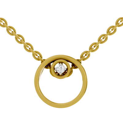 Lab Grown 0.02 Carat Round Shape 925 Sterling Silver Gold Plated Circle Diamond Pendant Necklace