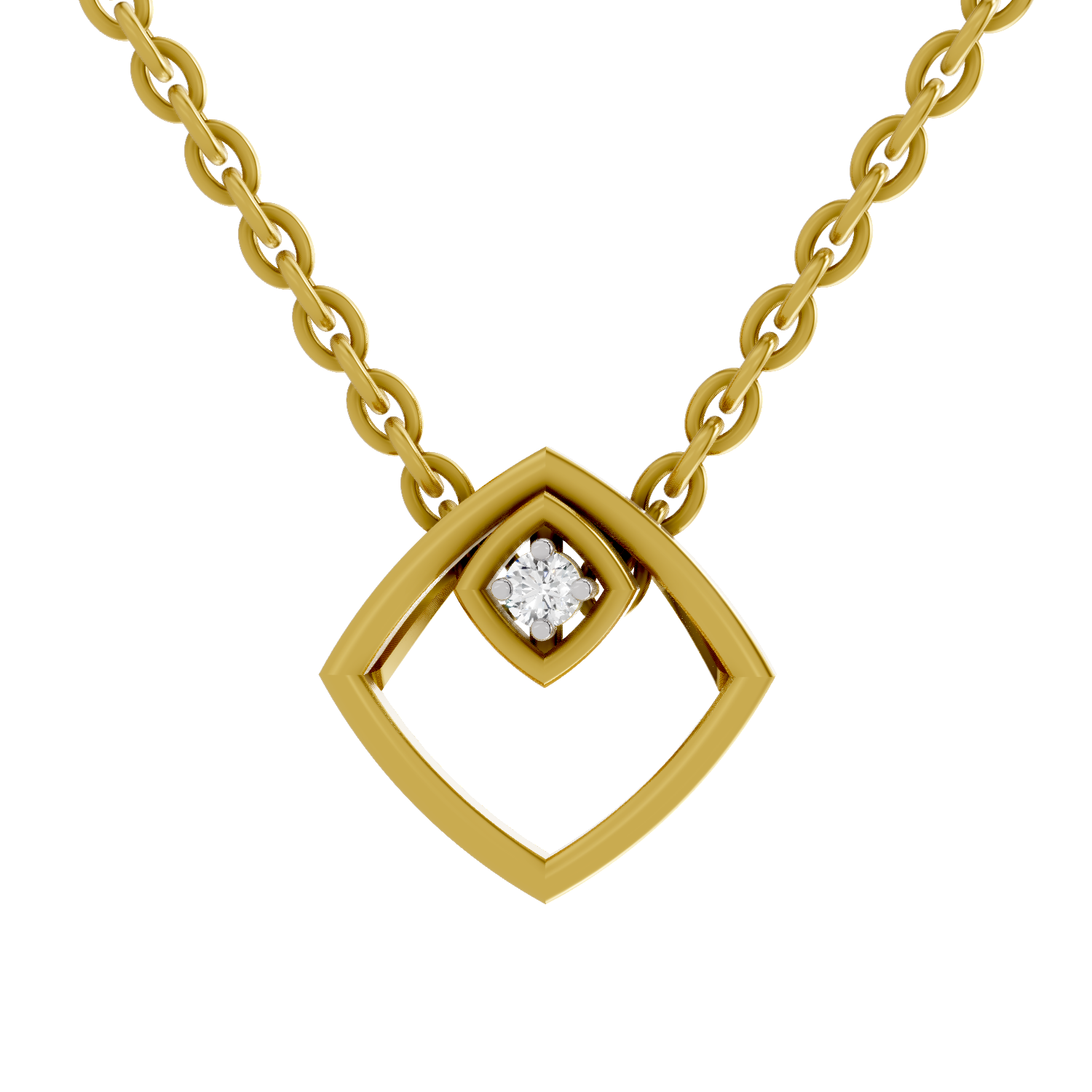 Lab Grown Diamond Pendant Necklace 0.02 Carat Round Shape 925 Sterling Silver Gold Plated Geometric Pendant Necklace