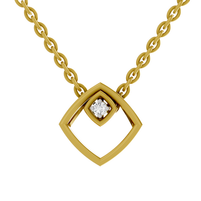 Lab Grown Diamond Pendant Necklace 0.02 Carat Round Shape 925 Sterling Silver Gold Plated Geometric Pendant Necklace