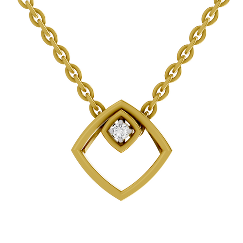 Lab Grown Diamond Pendant Necklace 0.02 Carat Round Shape 925 Sterling Silver Gold Plated Geometric Pendant Necklace