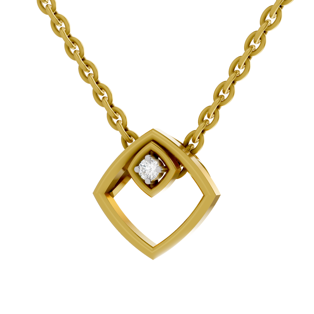 Lab Grown Diamond Pendant Necklace 0.02 Carat Round Shape 925 Sterling Silver Gold Plated Geometric Pendant Necklace