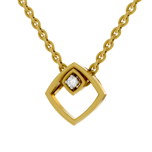 Lab Grown Diamond Pendant Necklace 0.02 Carat Round Shape 925 Sterling Silver Gold Plated Geometric Pendant Necklace