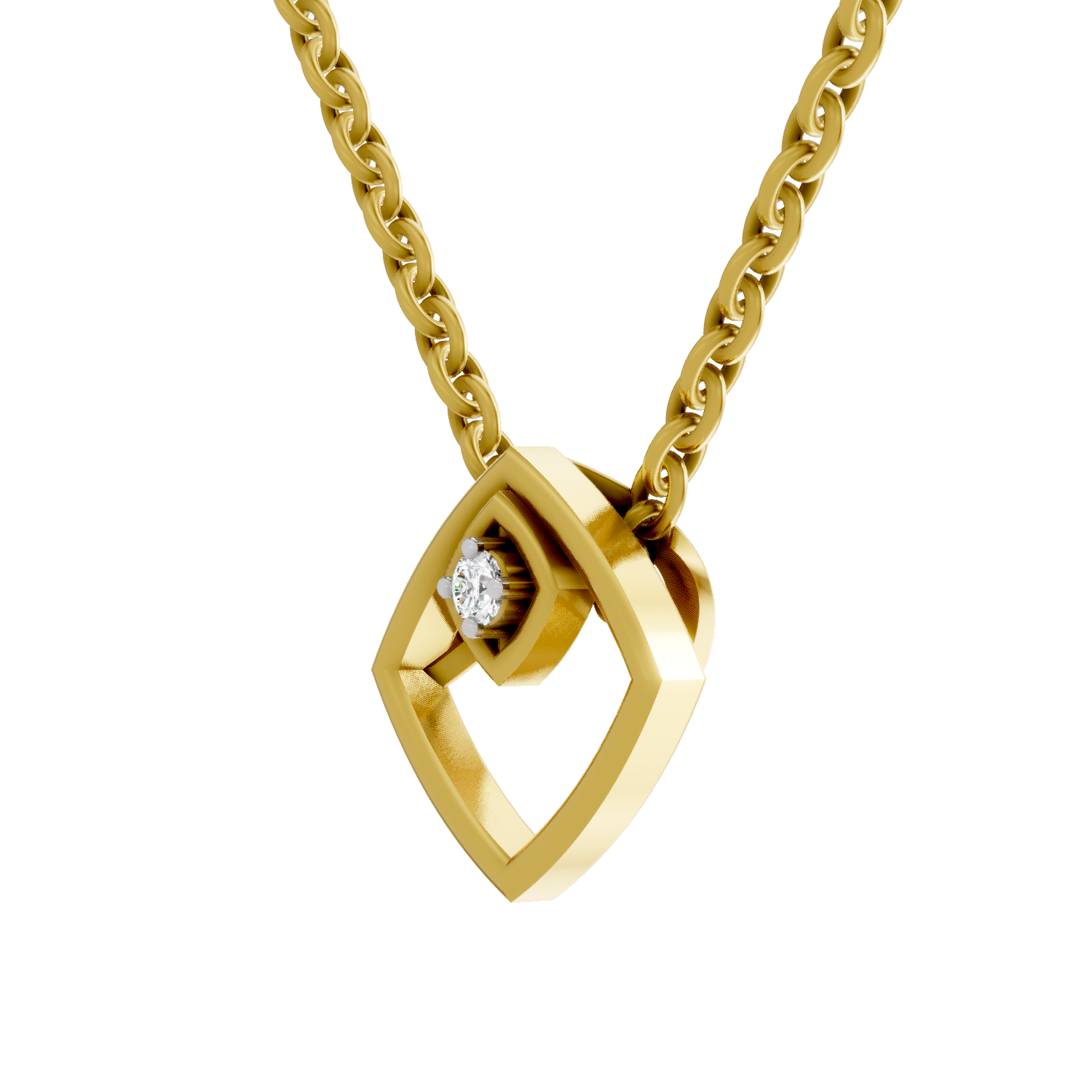 Lab Grown Diamond Pendant Necklace 0.02 Carat Round Shape 925 Sterling Silver Gold Plated Geometric Pendant Necklace