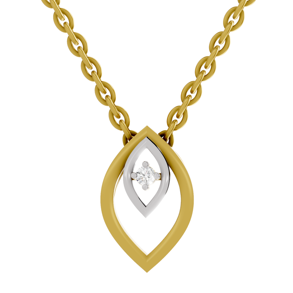 Lab Grown Diamond Pendant Necklace 0.02 Carat Round Shape 925 Sterling Silver Gold Plated Leaf Solitaire Pendant Necklace