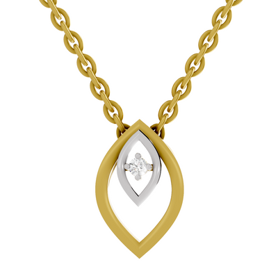 Lab Grown Diamond Pendant Necklace 0.02 Carat Round Shape 925 Sterling Silver Gold Plated Leaf Solitaire Pendant Necklace