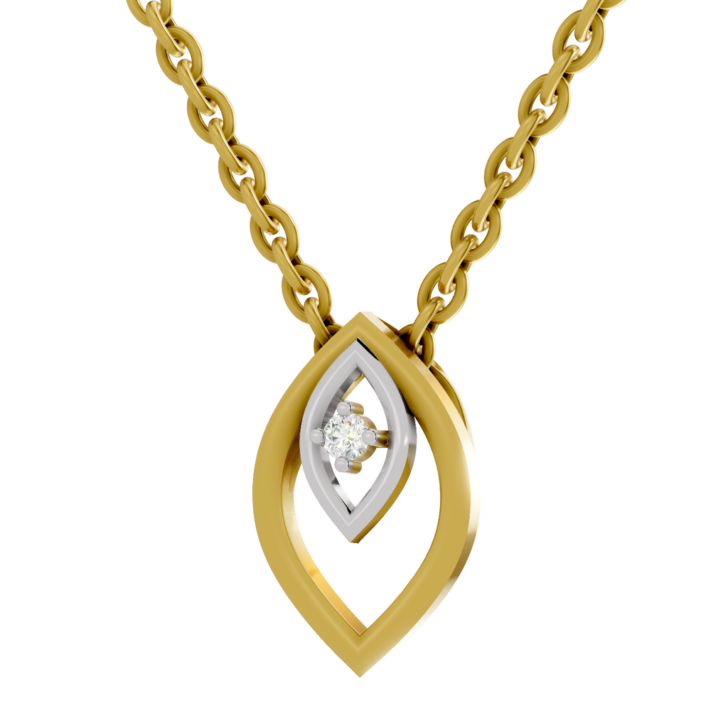 Lab Grown Diamond Pendant Necklace 0.02 Carat Round Shape 925 Sterling Silver Gold Plated Leaf Solitaire Pendant Necklace