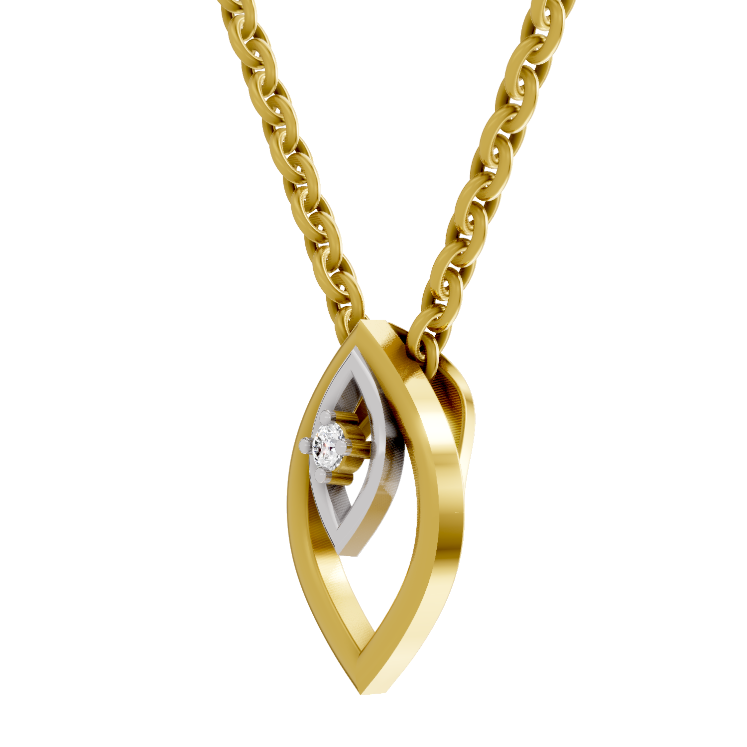 Lab Grown Diamond Pendant Necklace 0.02 Carat Round Shape 925 Sterling Silver Gold Plated Leaf Solitaire Pendant Necklace
