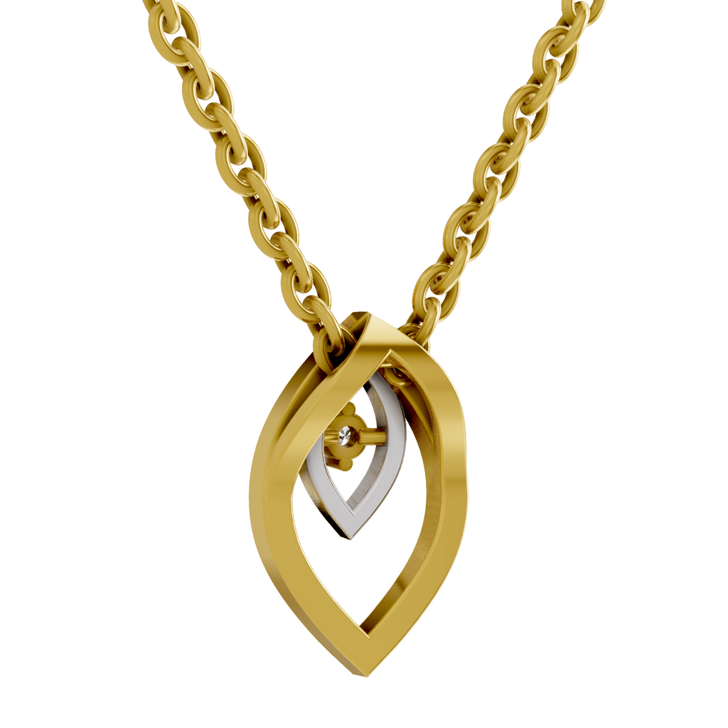 Lab Grown Diamond Pendant Necklace 0.02 Carat Round Shape 925 Sterling Silver Gold Plated Leaf Solitaire Pendant Necklace