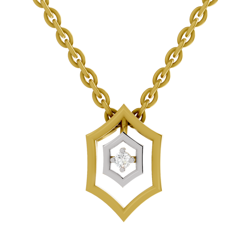 Lab Grown Diamond Pendant Necklace 0.02 Carat Round Shape 925 Sterling Silver Gold Plated Hexagon Shield Pendant Necklace