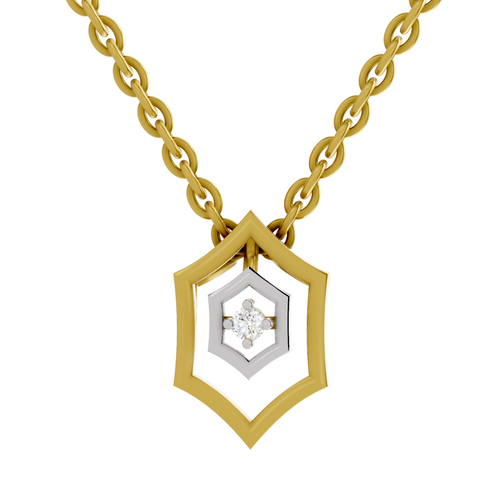 Lab Grown Diamond Pendant Necklace 0.02 Carat Round Shape 925 Sterling Silver Gold Plated Hexagon Shield Pendant Necklace