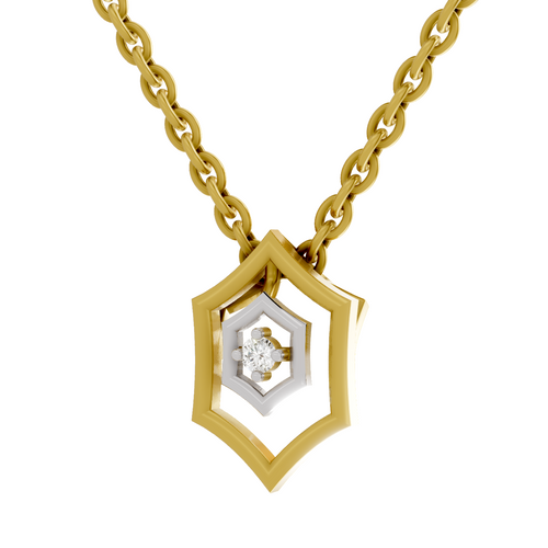 Lab Grown Diamond Pendant Necklace 0.02 Carat Round Shape 925 Sterling Silver Gold Plated Hexagon Shield Pendant Necklace