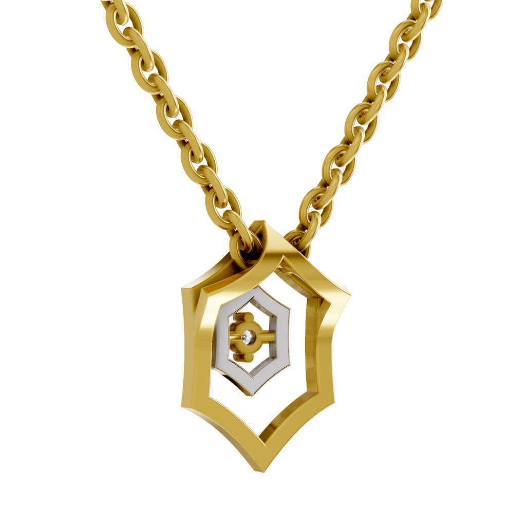Lab Grown Diamond Pendant Necklace 0.02 Carat Round Shape 925 Sterling Silver Gold Plated Hexagon Shield Pendant Necklace