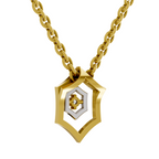 Lab Grown Diamond Pendant Necklace 0.02 Carat Round Shape 925 Sterling Silver Gold Plated Hexagon Shield Pendant Necklace