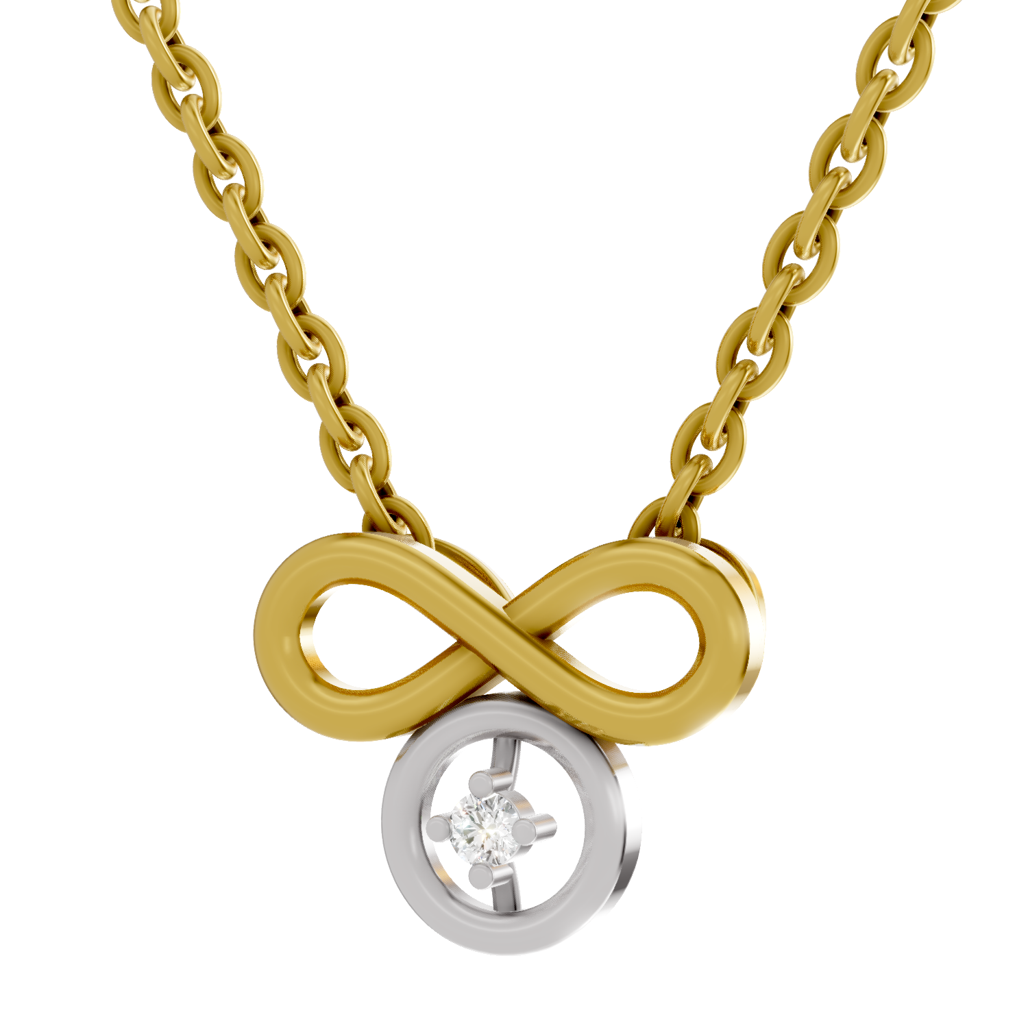 Lab Grown Diamond Pendant Necklace 0.02 Carat Round Shape 925 Sterling Silver Gold Plated Infinity Pendant Necklace