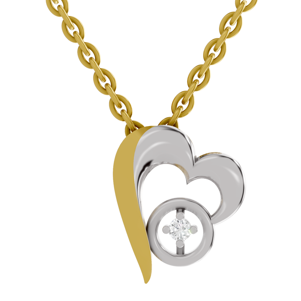 Lab Grown Diamond Pendant Necklace 0.02 Carat Round Shape 925 Sterling Silver Gold Plated Heart Pendant Necklace
