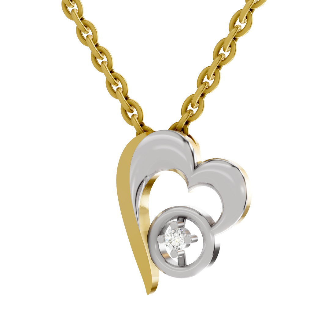 Lab Grown Diamond Pendant Necklace 0.02 Carat Round Shape 925 Sterling Silver Gold Plated Heart Pendant Necklace