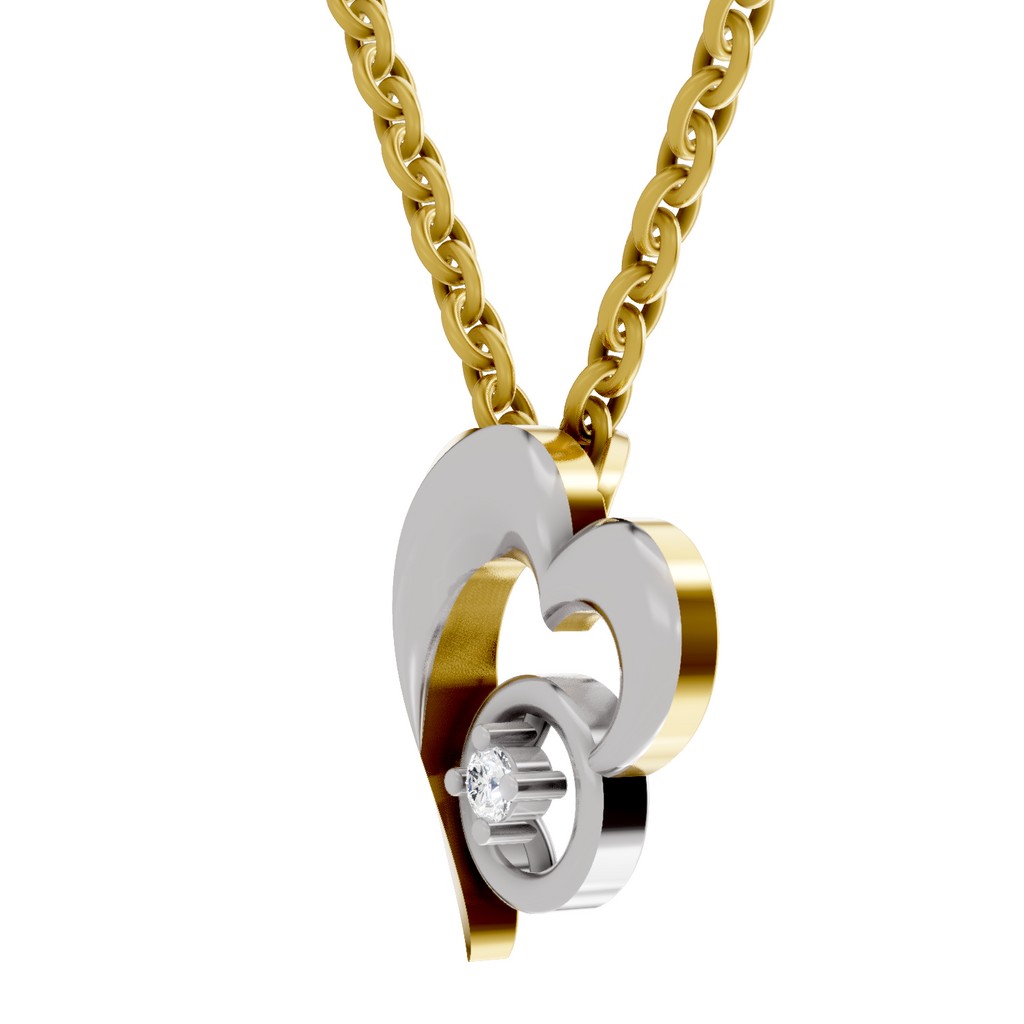 Lab Grown Diamond Pendant Necklace 0.02 Carat Round Shape 925 Sterling Silver Gold Plated Heart Pendant Necklace