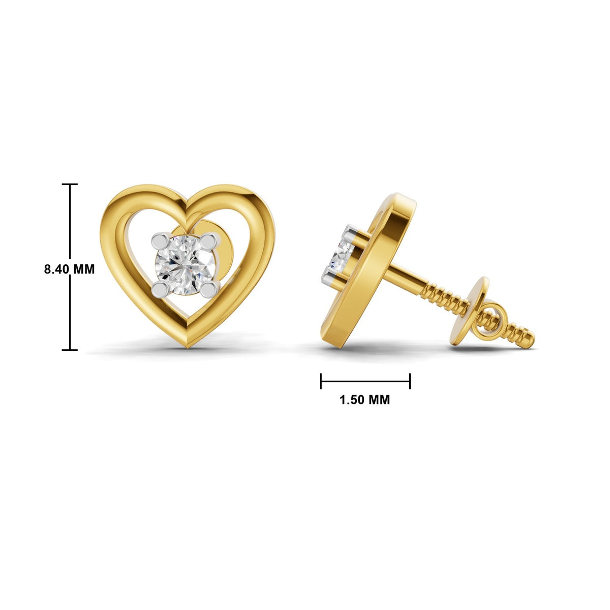 SPARQ Lab Grown Diamond Open Heart Solitaire Yellow Gold Plated Earrings