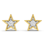 A pair of gold star-shaped stud earrings with a central clear round gemstone and small silver-toned accent stones, shown on a plain white background.