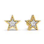 A pair of gold star-shaped stud earrings with a clear round-cut center stone and small clear accent stones, shown on a clean white background.