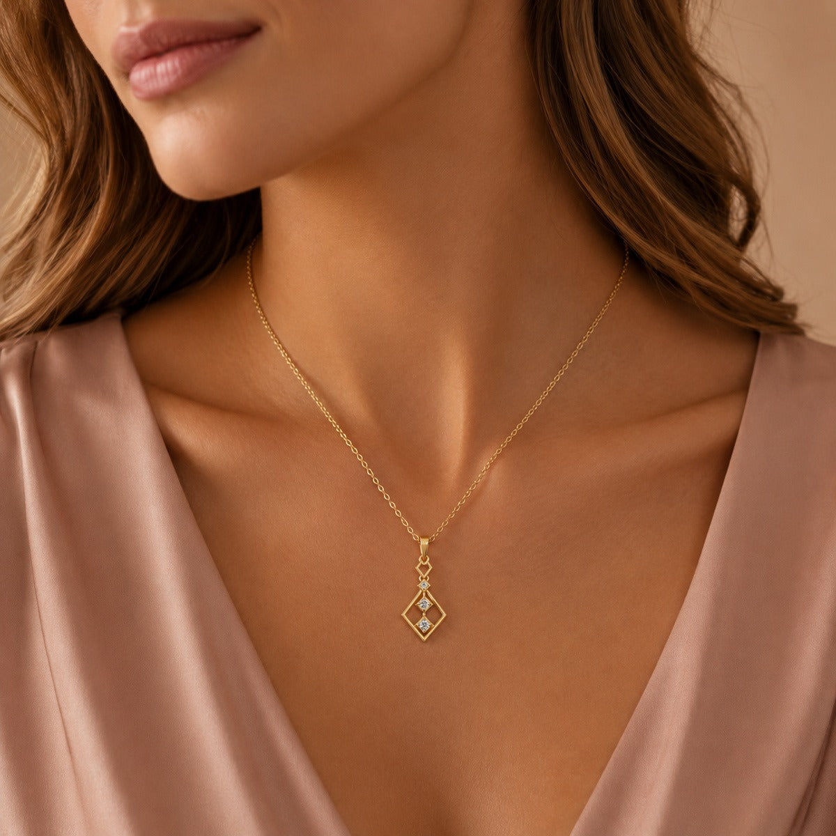 SPARQ 3-Stone Diamond Rhombus Pendant in Gold Plated