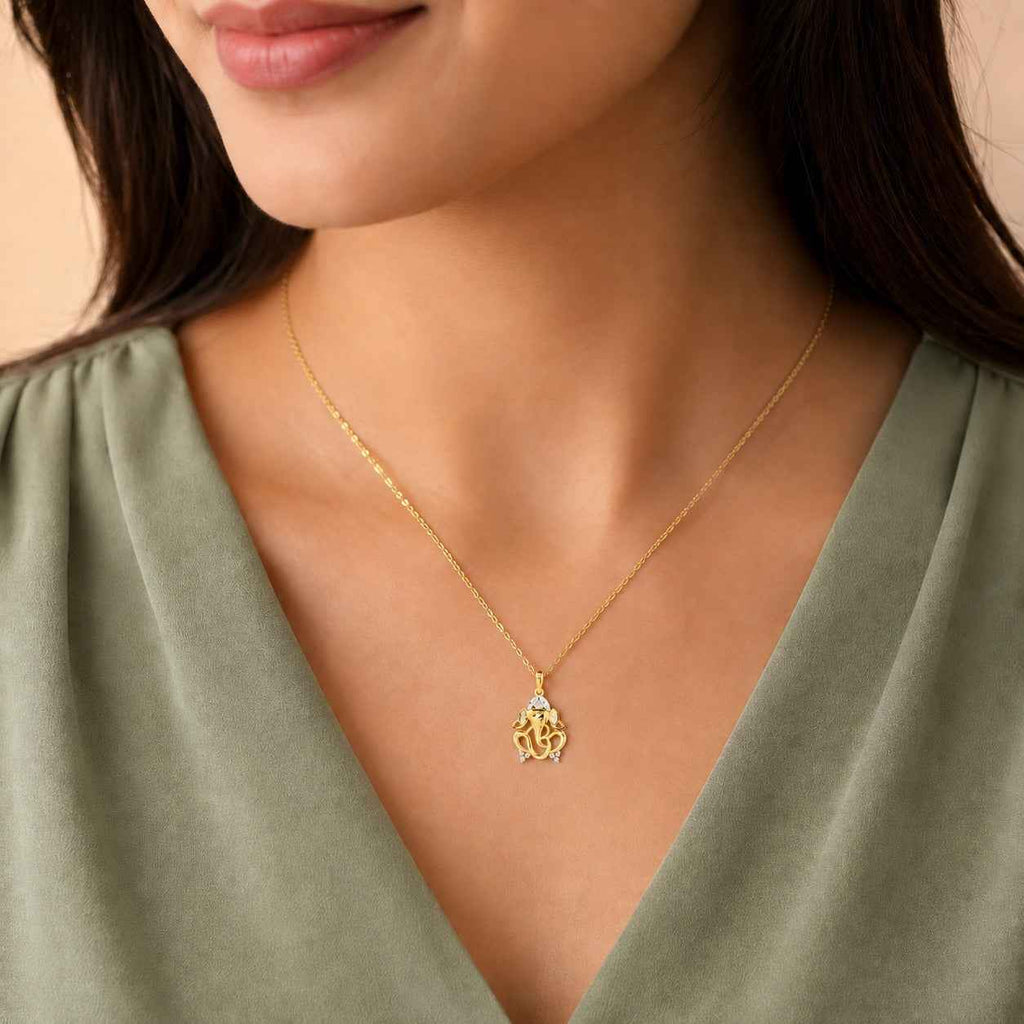 SPARQ Sparkling Diamond Lord Ganesha Pendant in Gold Plated