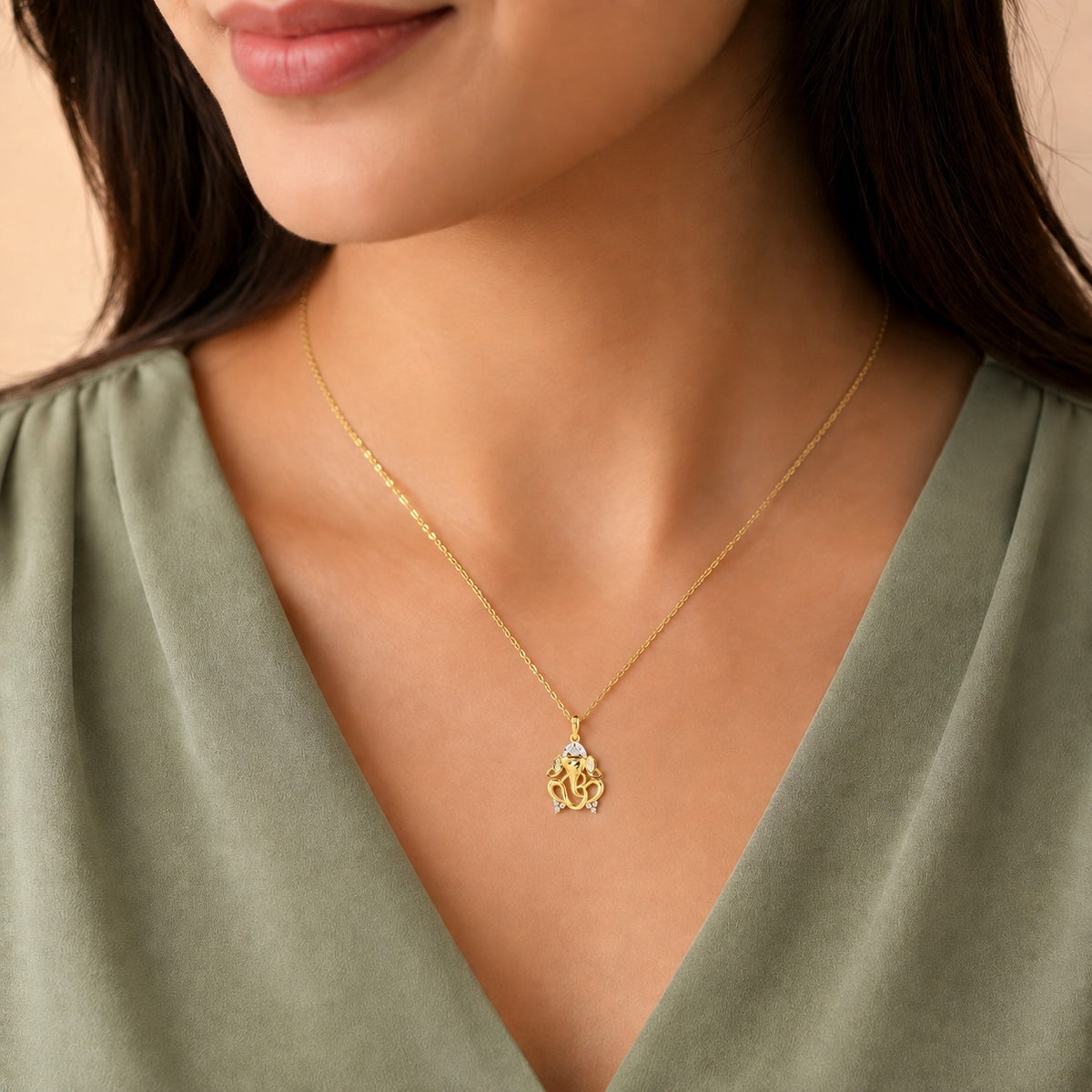 SPARQ Sparkling Diamond Lord Ganesha Pendant in Gold Plated