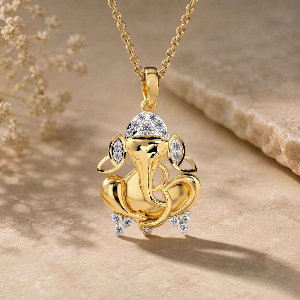 SPARQ Sparkling Diamond Lord Ganesha Pendant in Gold Plated
