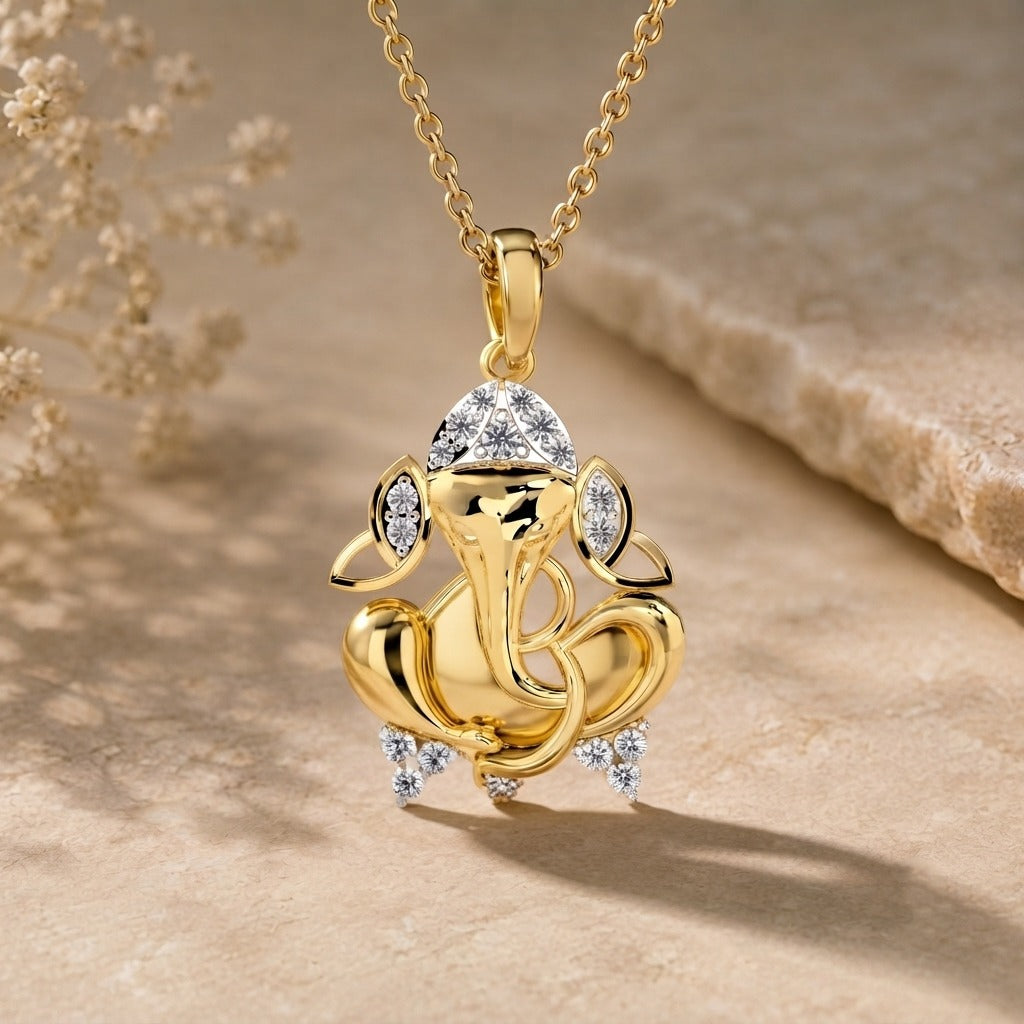 SPARQ Sparkling Diamond Lord Ganesha Pendant in Gold Plated