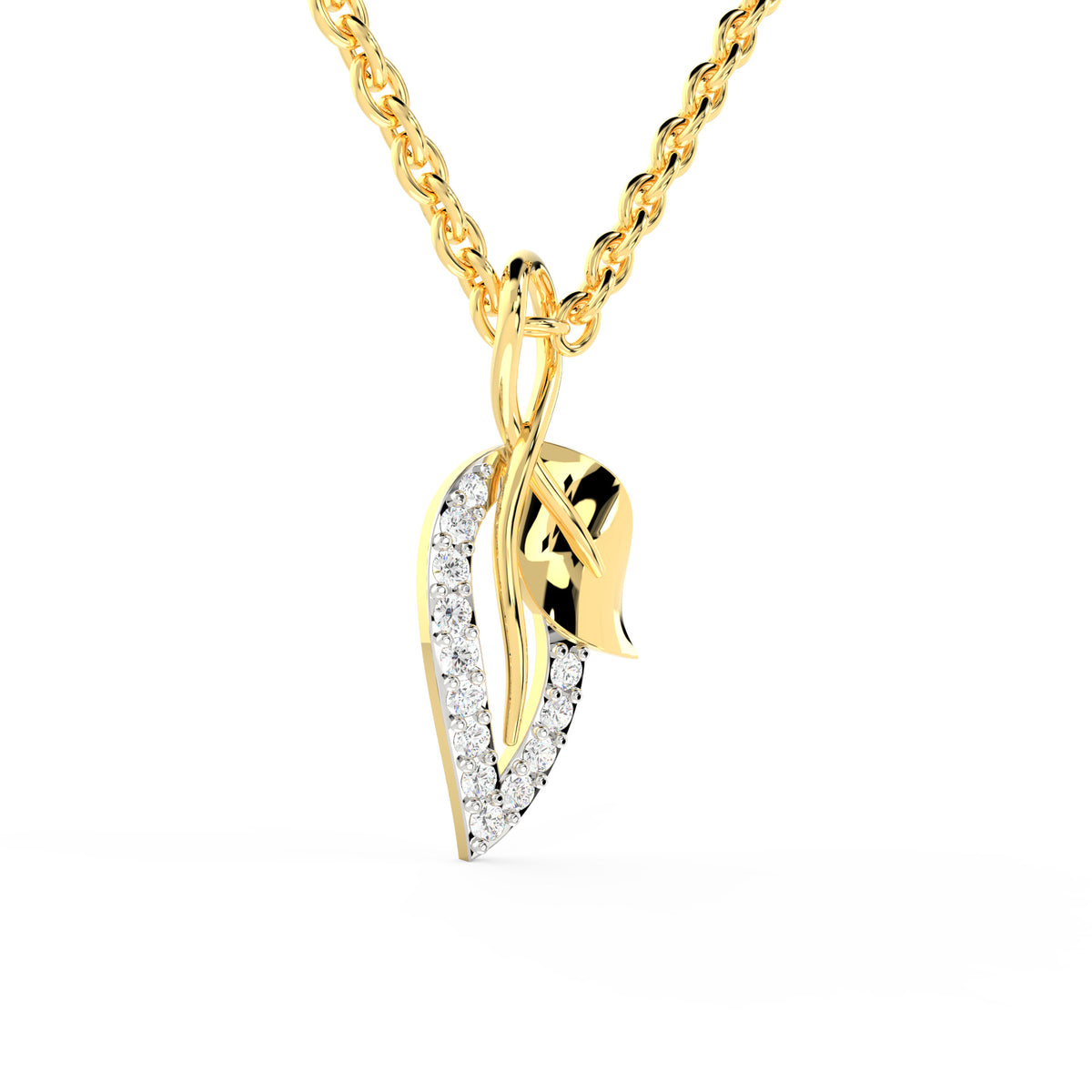 SPARQ Two-Tone Gold Leaf & Diamond Swirl Pendant